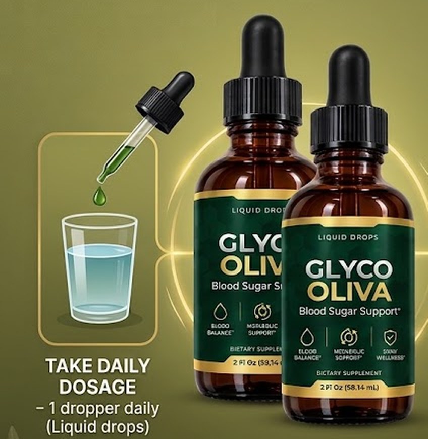 GlycoOliva liquid drops bottles with dropper and the daily dosage guide