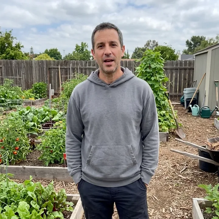 A man standing in a vegetable garden