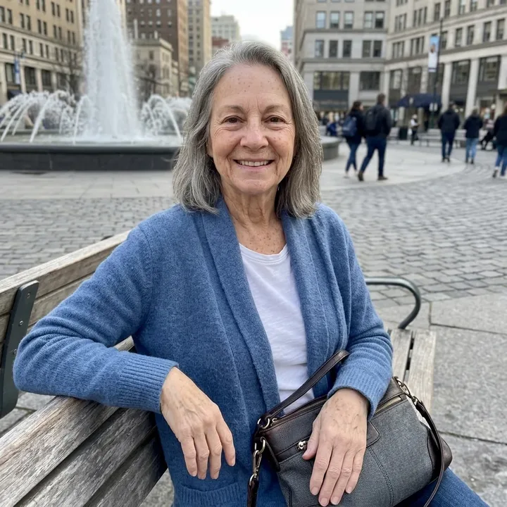 A woman relaxing on a park bench in the city